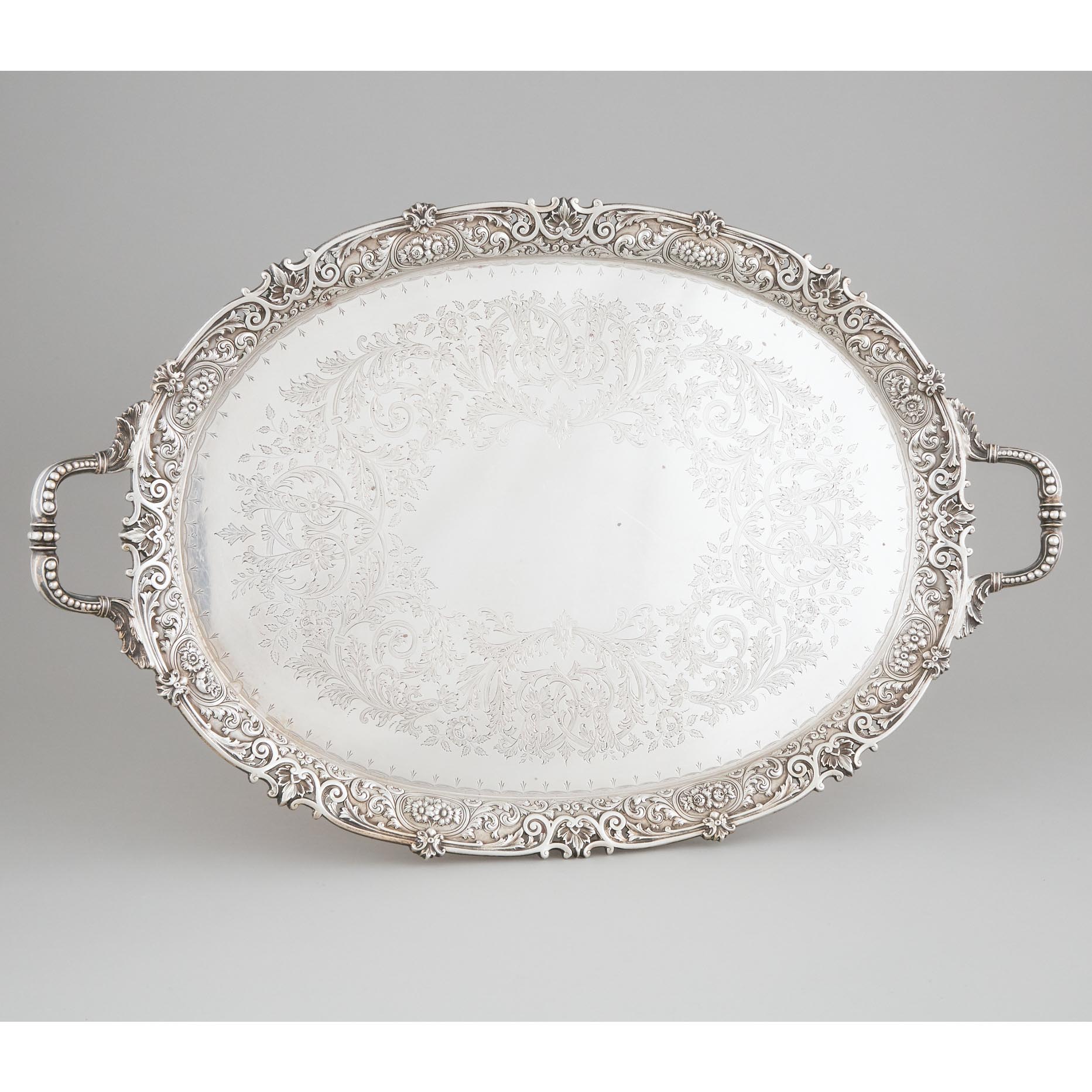 Canadian Silver Two-Handled Oval Serving Tray, Henry Birks & Sons, Montreal, Que., c.1904-24