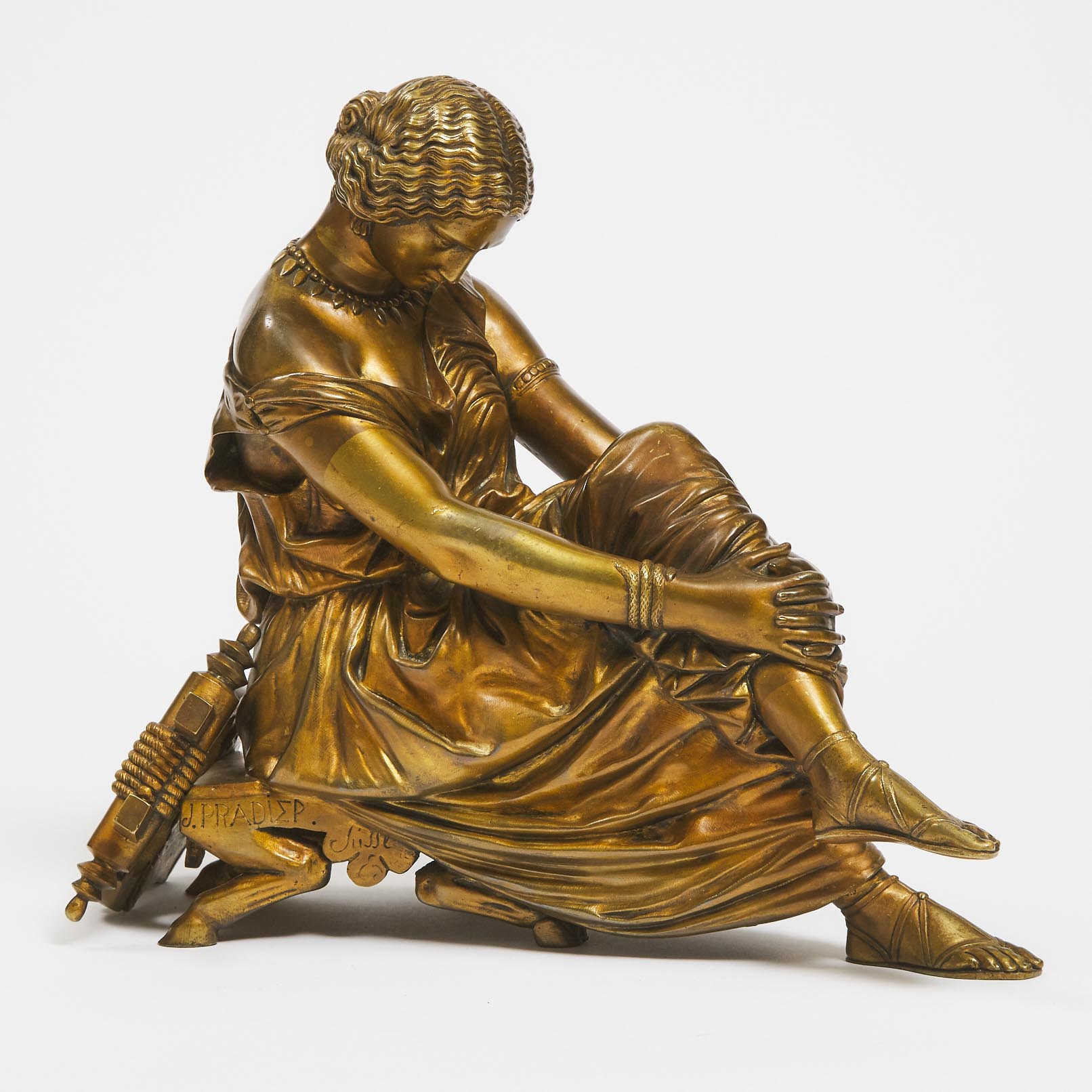 French School Gilt Bronze Seated Figure of Sappho, 19th century