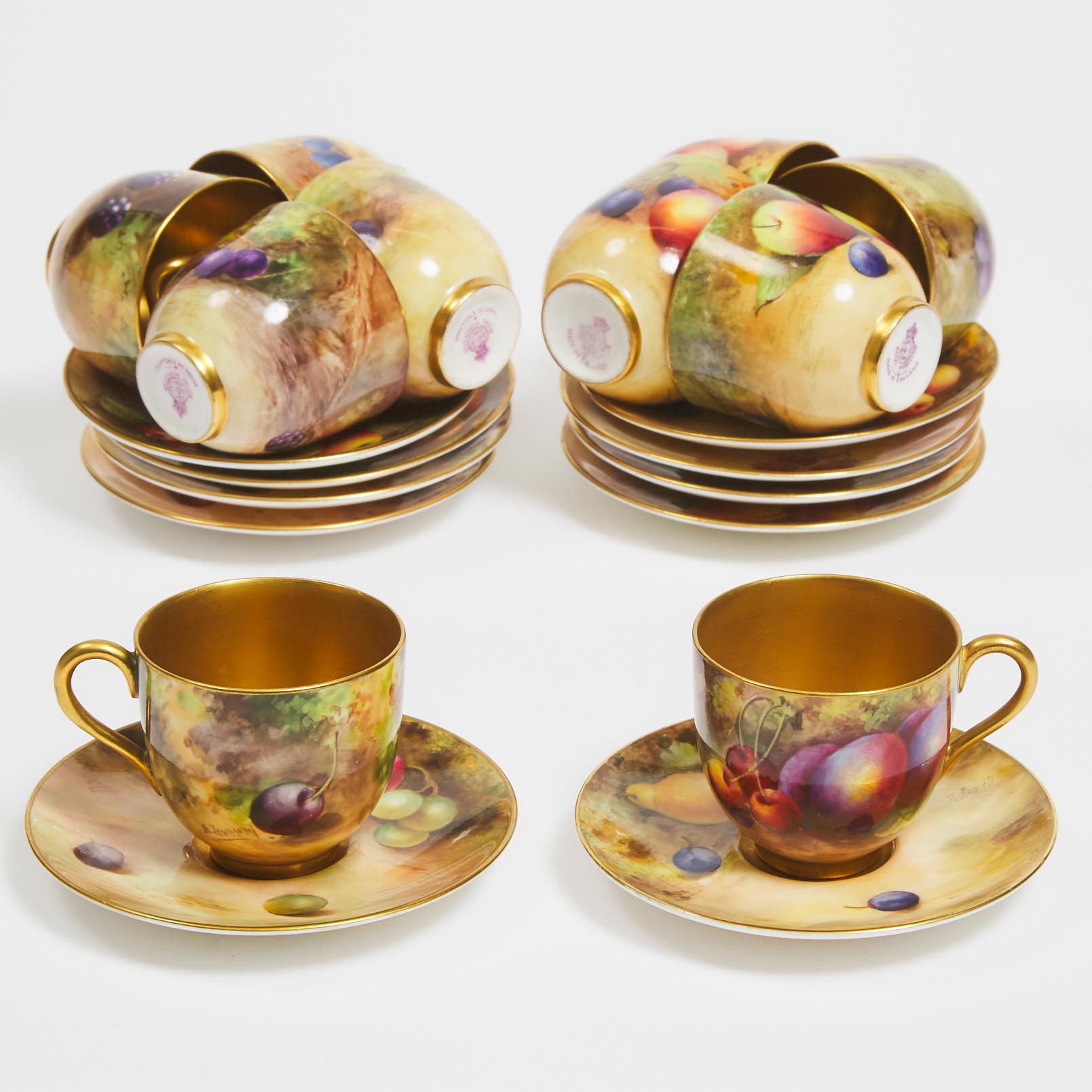 Ten Royal Worcester Fruit Painted Demi-Tasse Cups and Saucers, c.1923-30