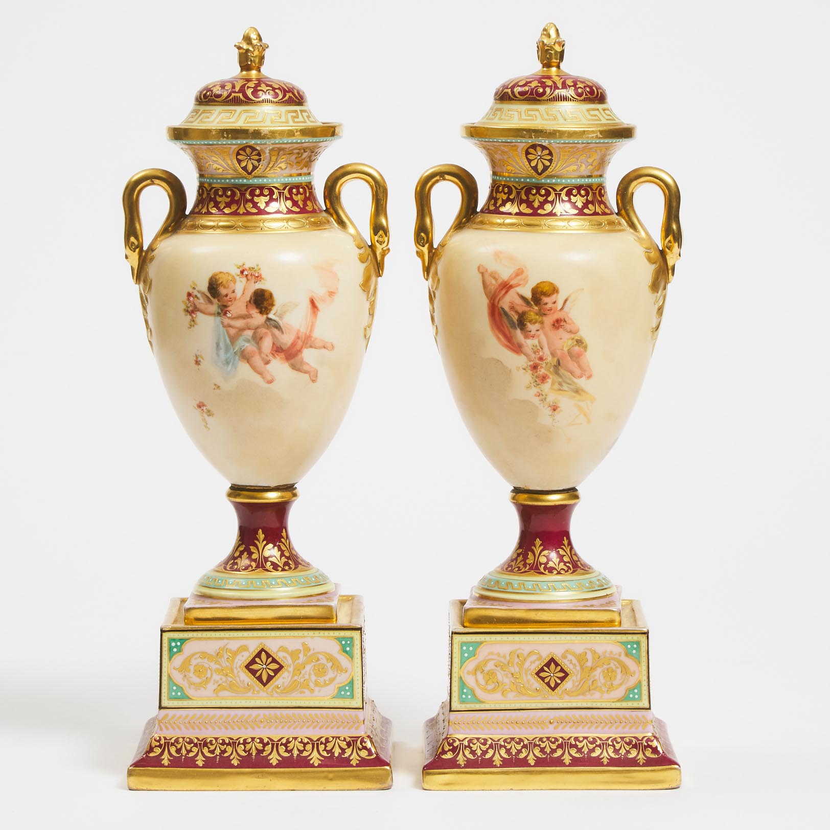 Pair of 'Vienna' Mantel Vases and Covers, early 20th century