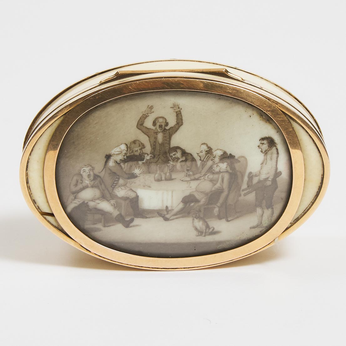 Gold Mounted Ivory Oval Pictorial Snuff Box, late 18th century
