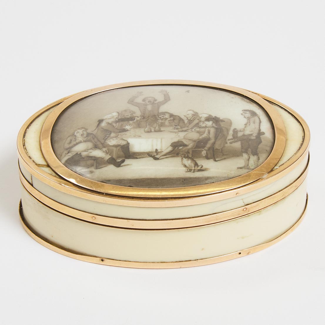 Gold Mounted Ivory Oval Pictorial Snuff Box, late 18th century