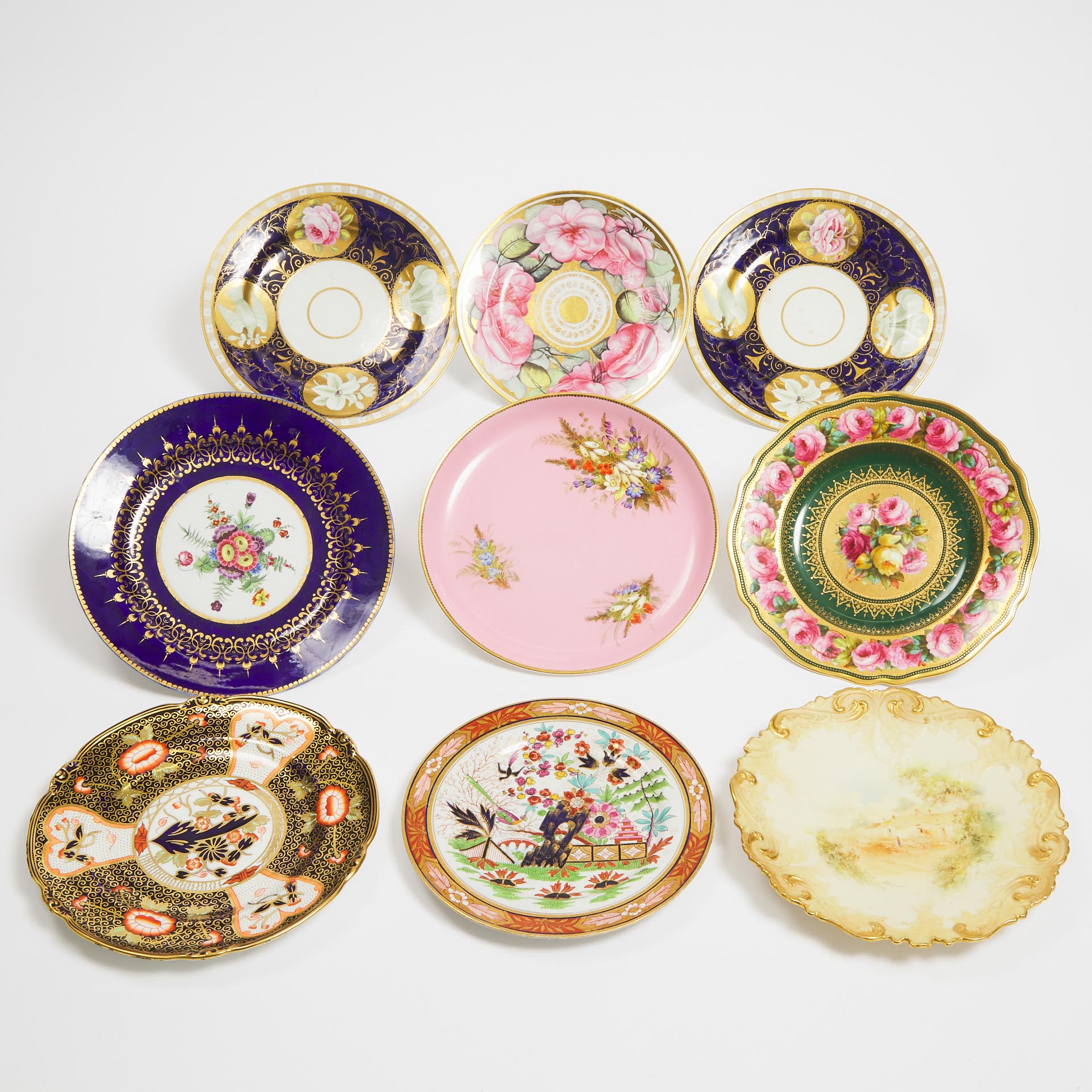Nine Various English Porcelain Plates, mainly Worcester, 19th/early 20th century