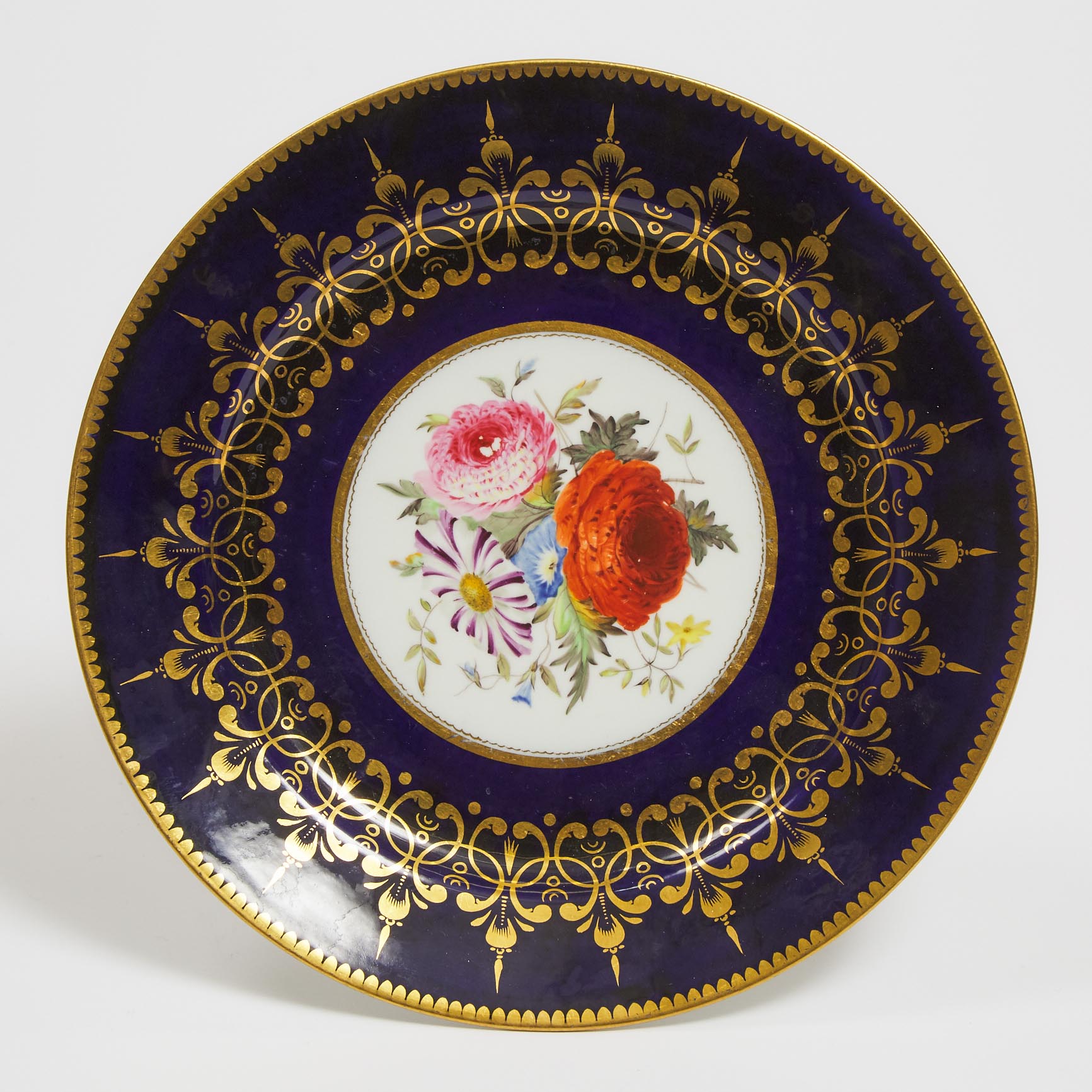 Chamberlains Worcester Blue and Gilt Ground Plate, c.1810