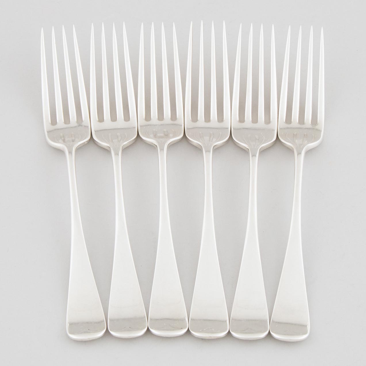 Six Canadian Silver 'Old English' Pattern Luncheon or Dessert Forks, Henry Birks & Sons, Montreal, Que., 20th century