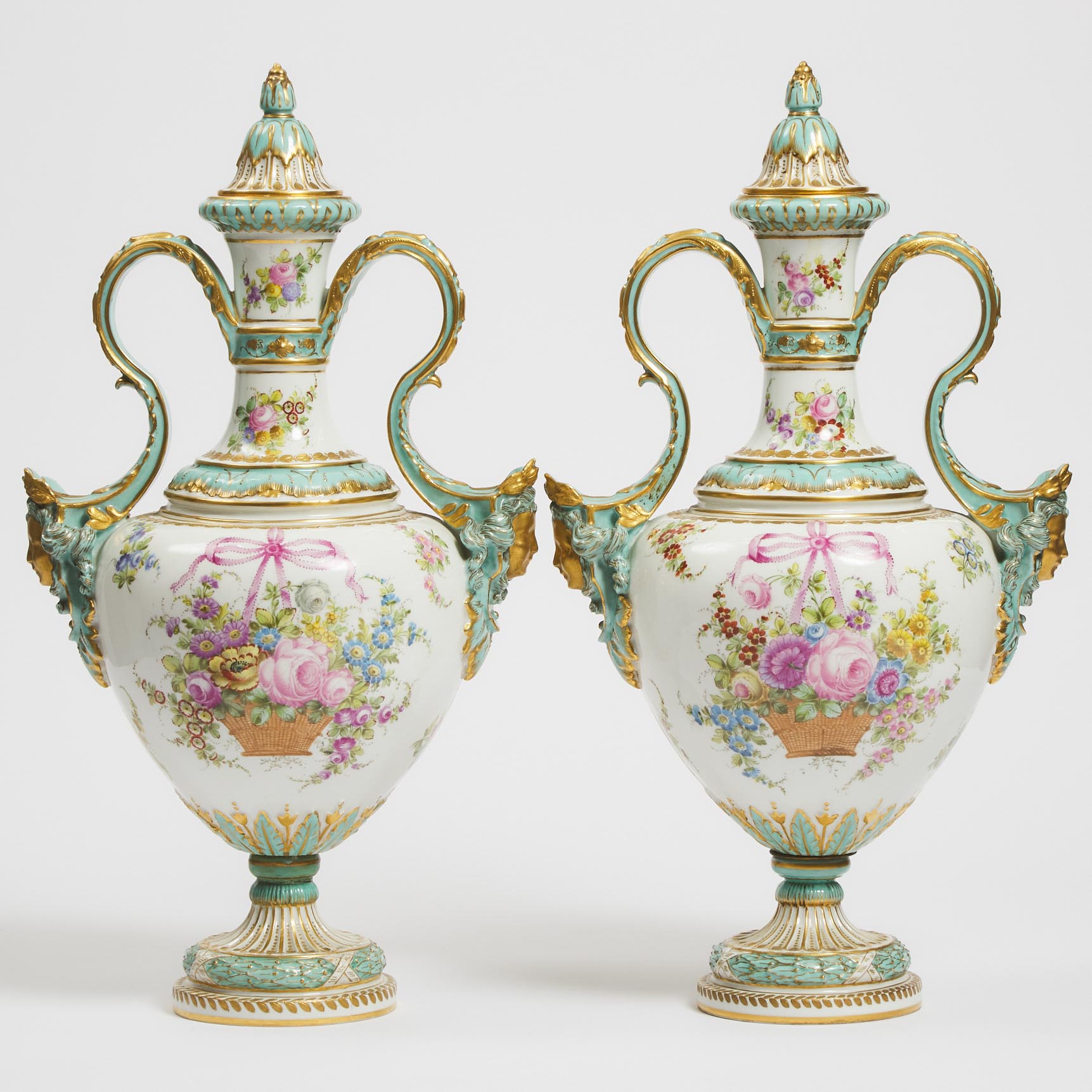 Pair of 'Sèvres' Two-Handled Vases and Covers, early 20th century