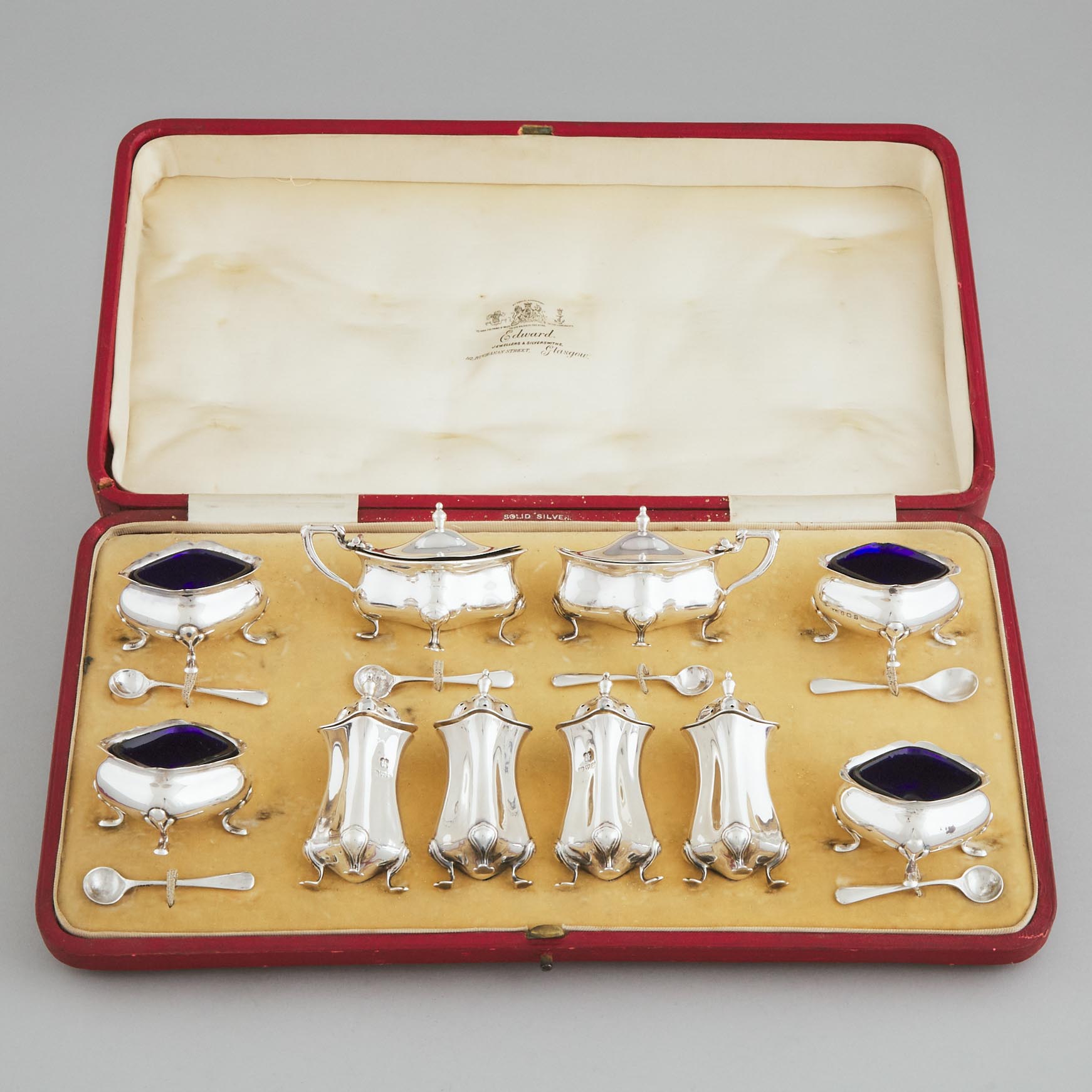Edwardian Silver Condiment Set, E.S. Barnsley & Co. and George Edward & Sons, Birmingham and Chester, 1910