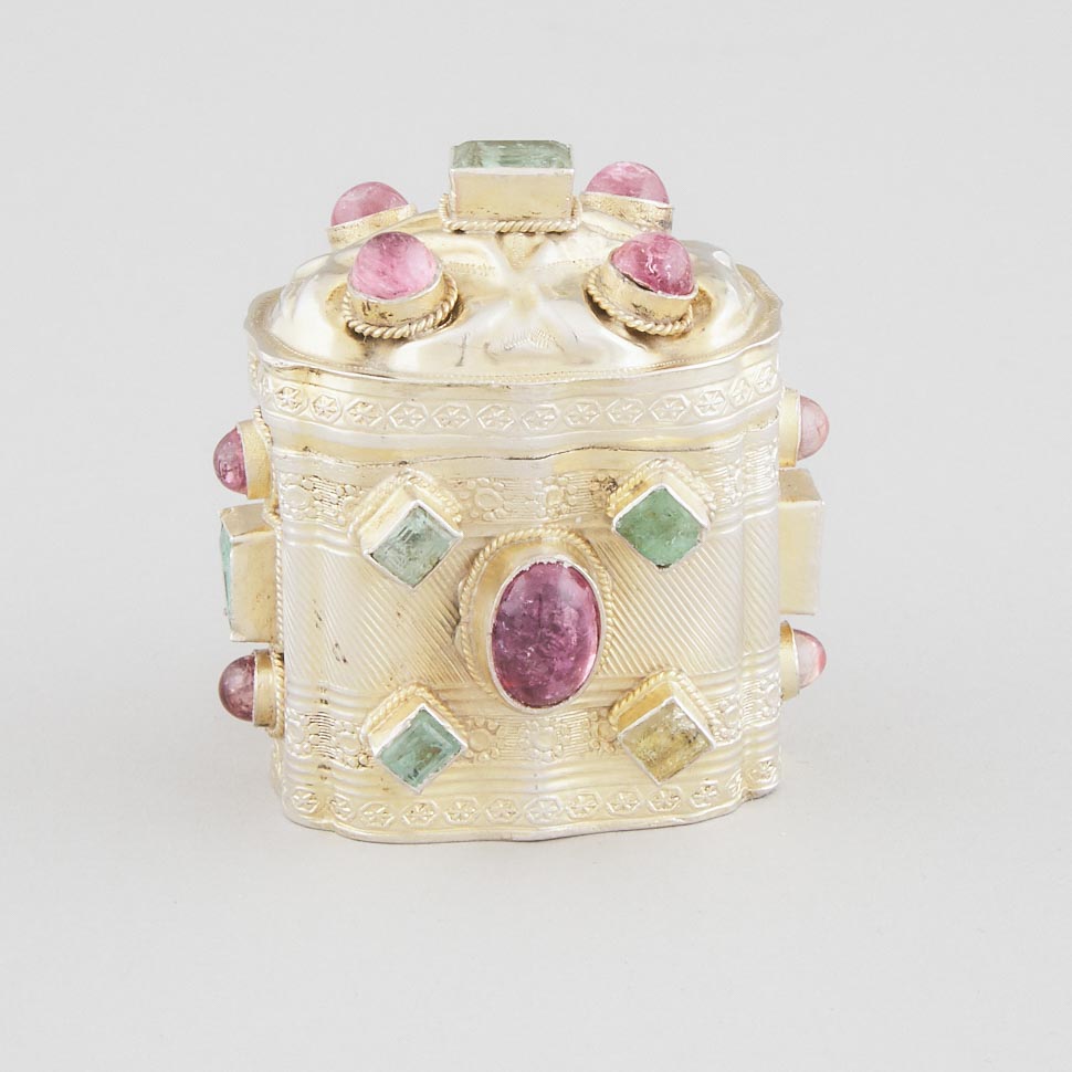 Dutch Jeweled Silver-Gilt Spice Box, 1877