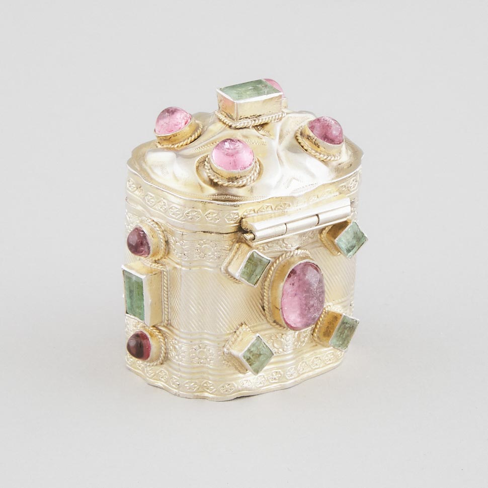Dutch Jeweled Silver-Gilt Spice Box, 1877