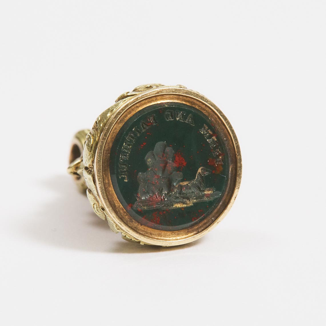 Canine Interest: Bloodstone Mounted Tricolour Gold Fob Seal, c.1800