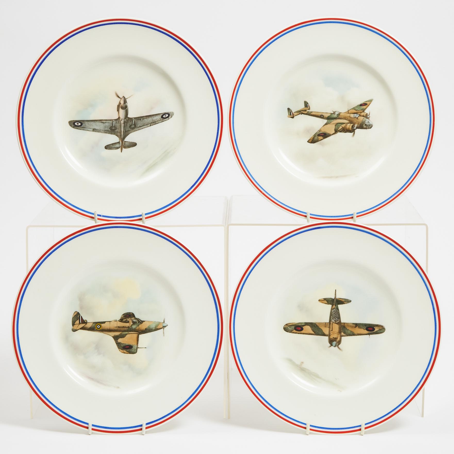 Four Royal Worcester WWII Aircraft Plates, Ivor Williams, c.1940