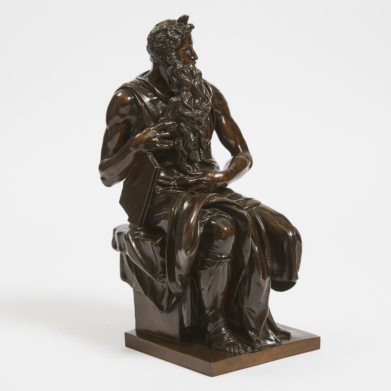 Ferdinand Barbedienne Patinated Bronze Model of Moses, after Michelangelo, 19th century