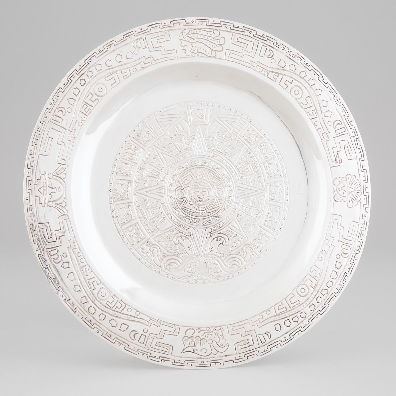 Mexican Silver Circular Plate, 20th century
