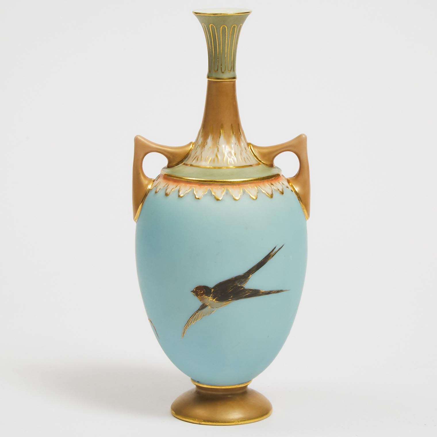 Royal Worcester Swans Two-Handled Vase, Charles Baldwyn, 1906