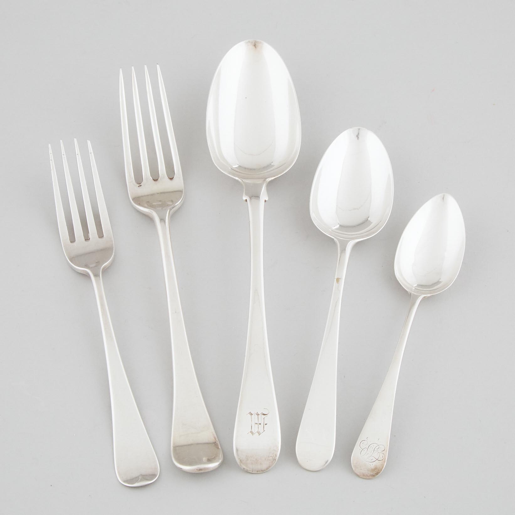 Assembled George III Silver Old English Pattern Flatware Service, London, c.1766-1816