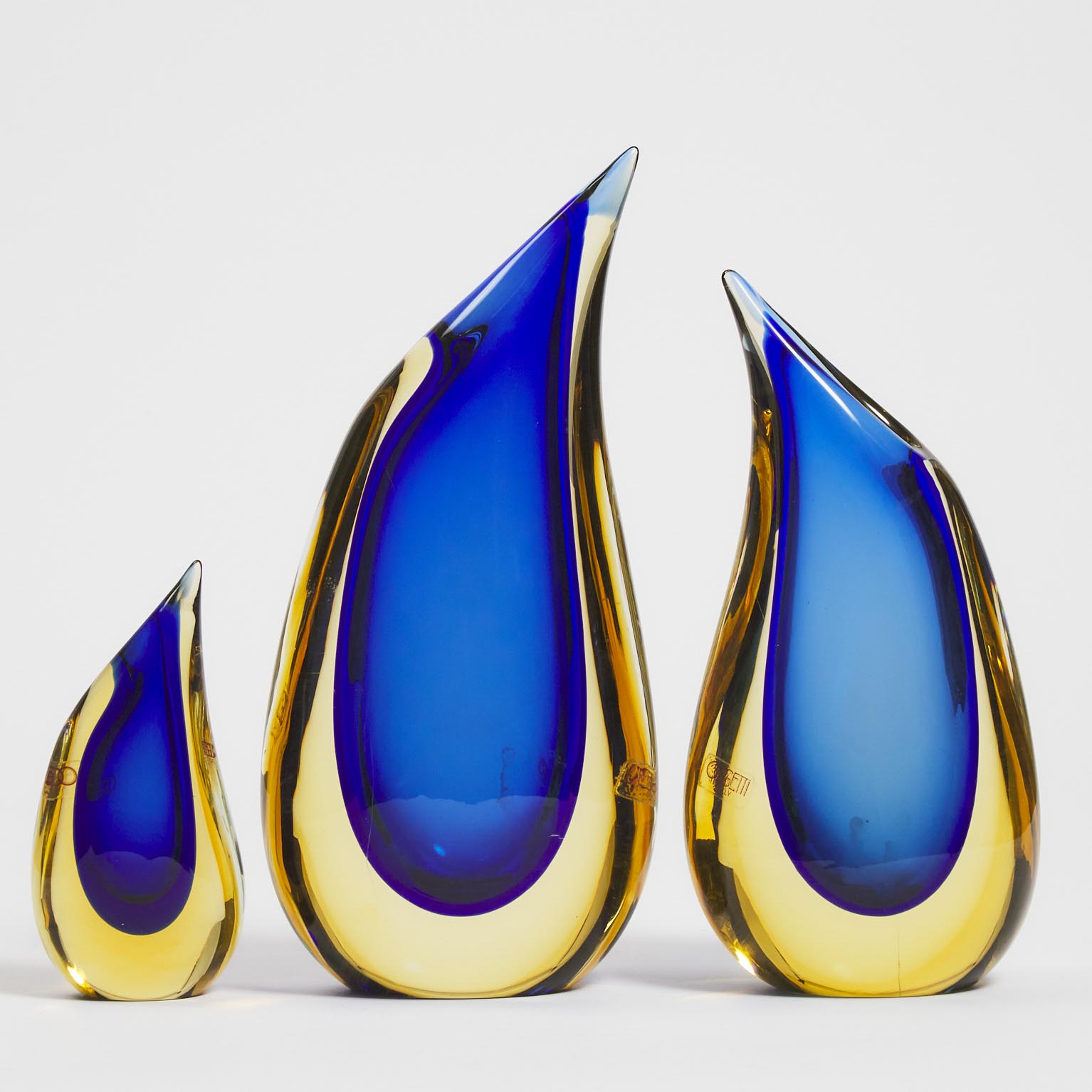 Group of Three Murano Sommerso Glass Vases, Luigi Onesto for Oggetti, 20th century