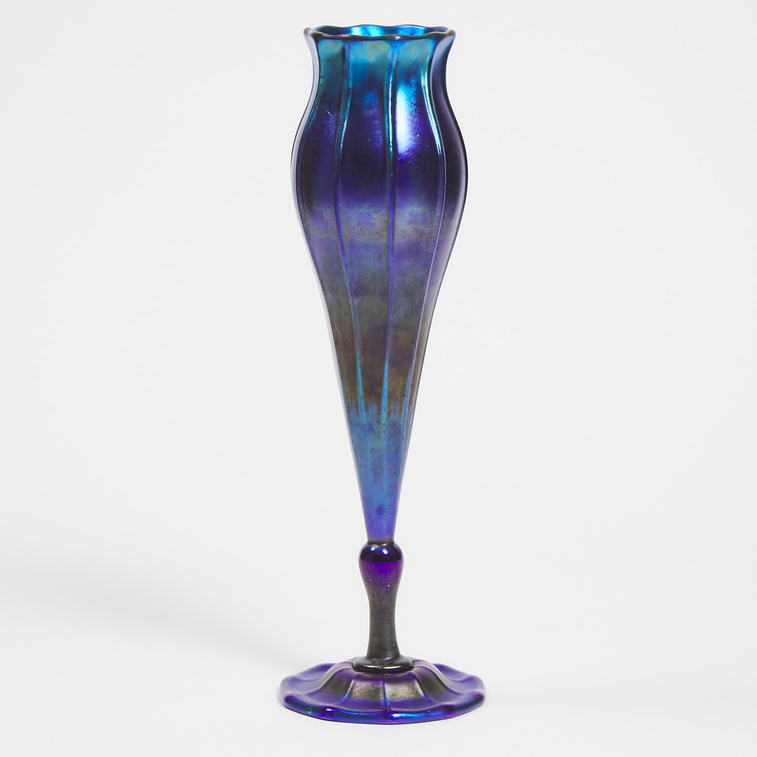 Tiffany ‘Favrile’ Iridescent Blue Glass Floriform Vase, c.1918