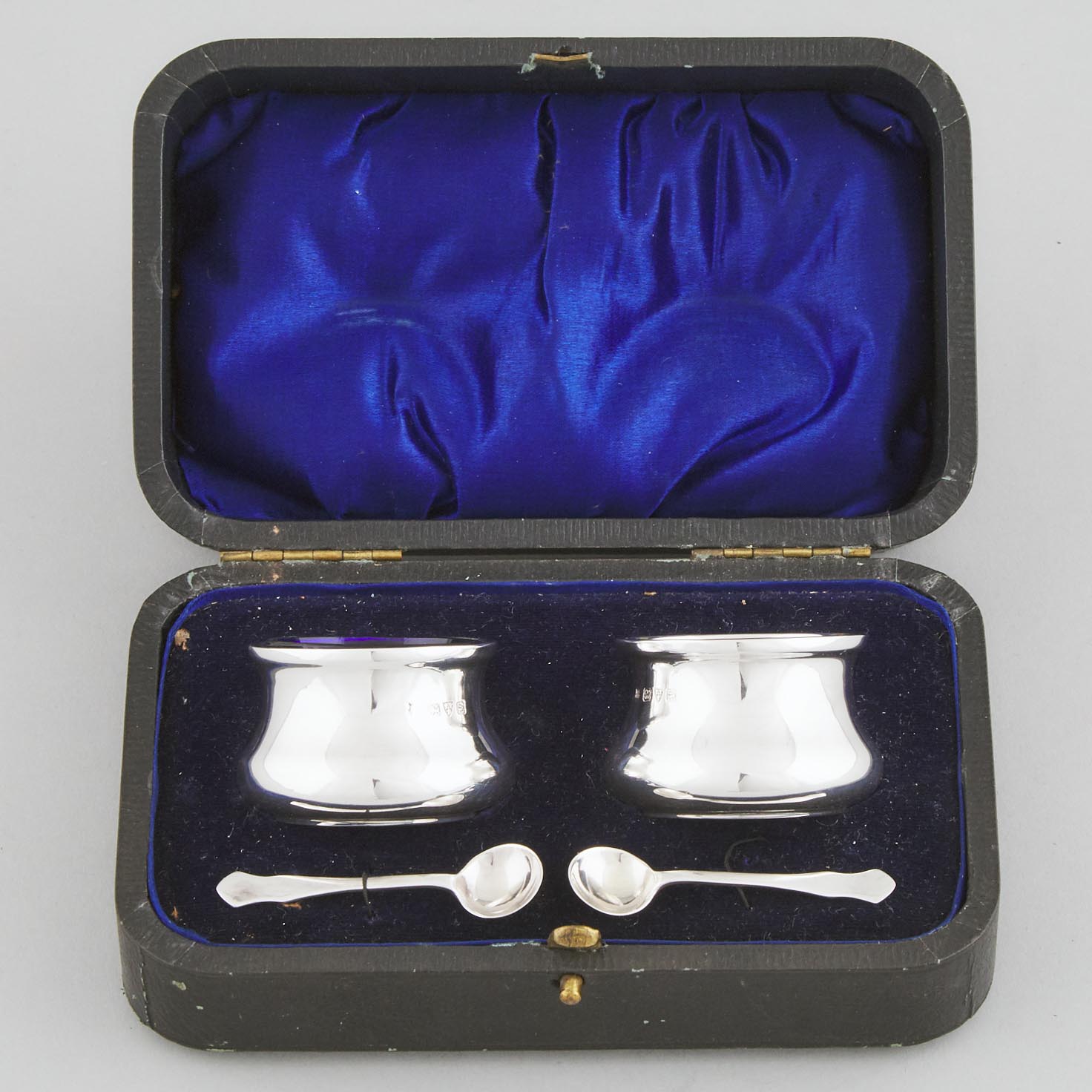 Pair of English Silver Salt Cellars and Spoons, James Deakin & Sons, Chester, 1921