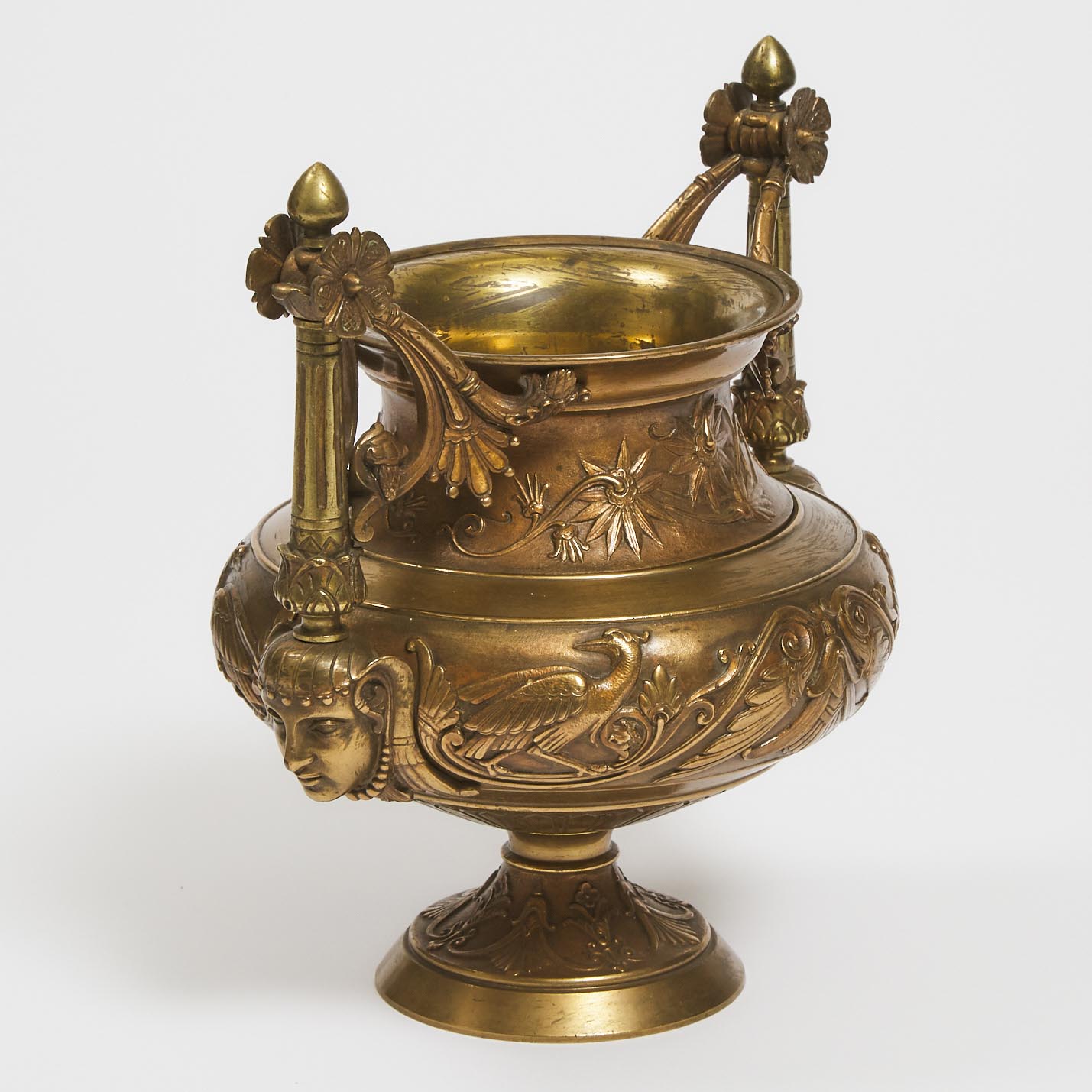 French Egyptian Revival Gilt Bronze Vase, c.1870