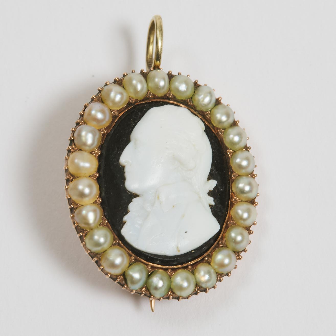 Rose Gold, Pearl and Sardonyx Cameo Mourning Brooch Pendant for Charles Dumergue, 1814