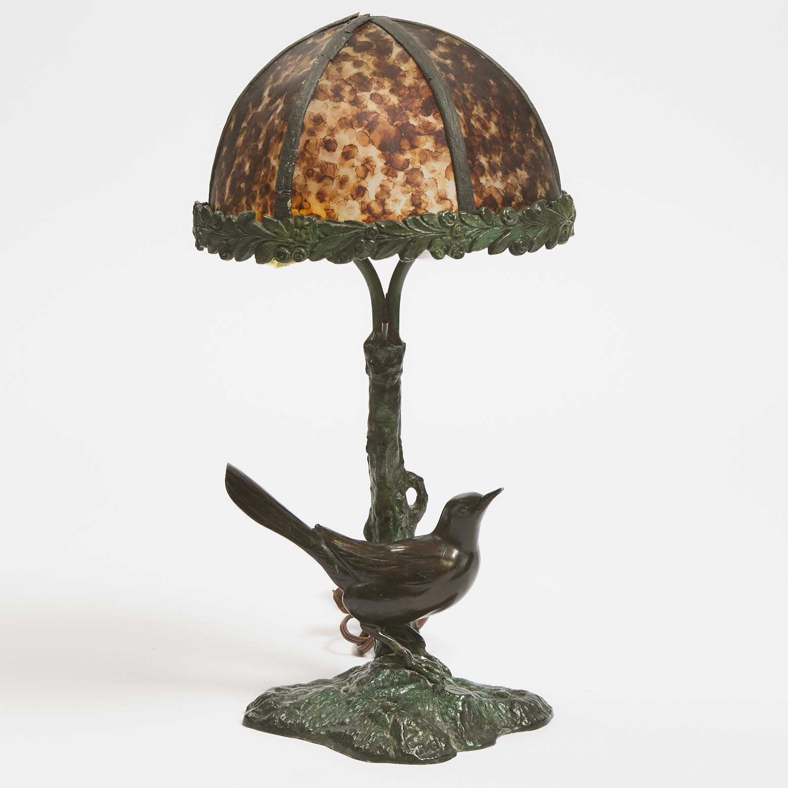 Patinated White Metal Avian Lamp, early-mid 20th century