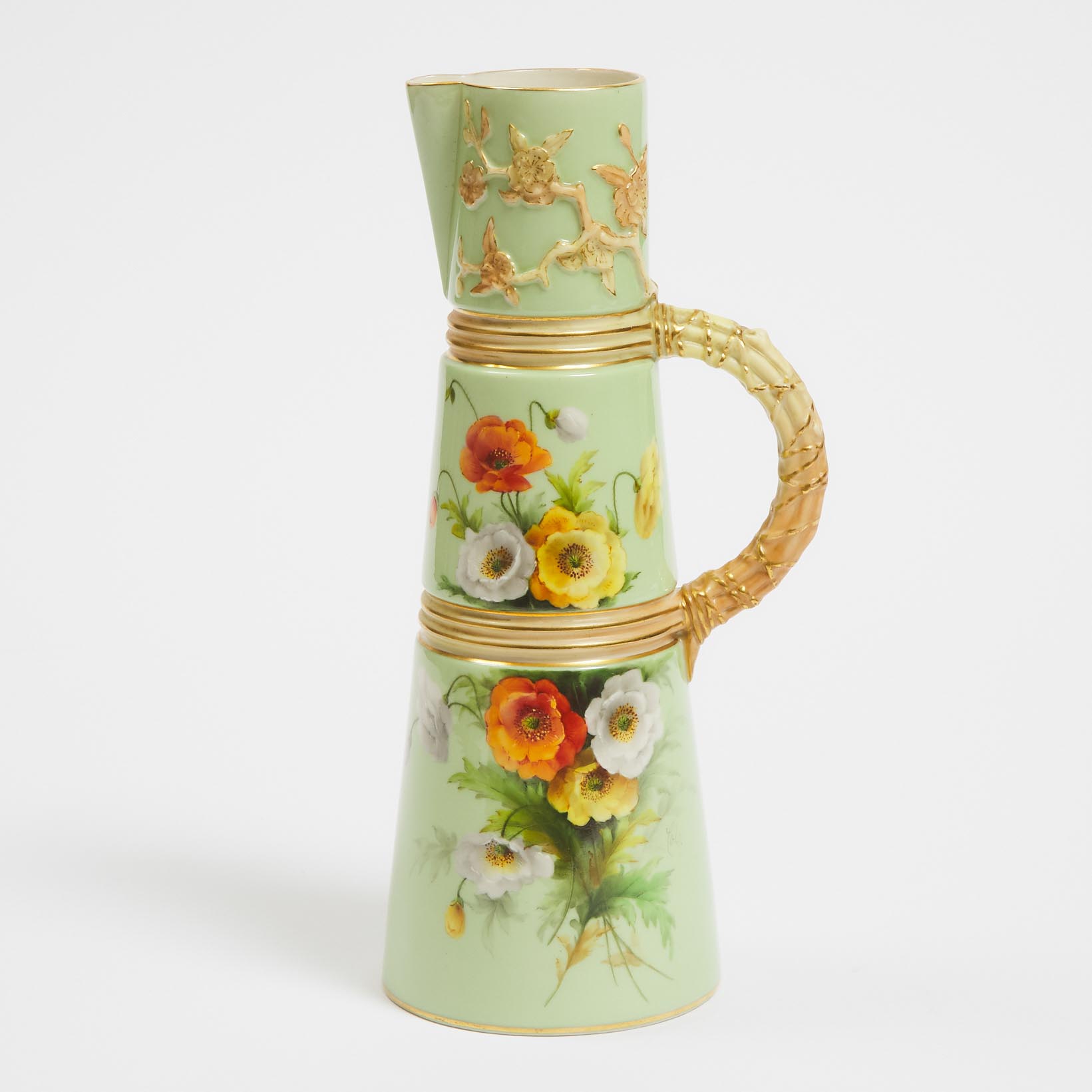 Royal Worcester Green Ground Poppies Jug, George Cole, c.1909