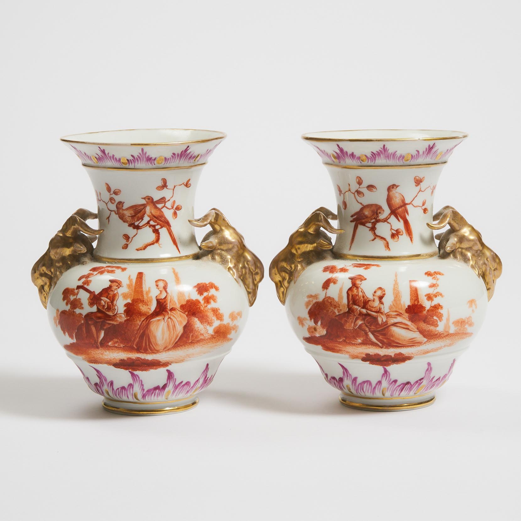 Pair of Berlin Two-Handled Vases, late 19th/early 20th century