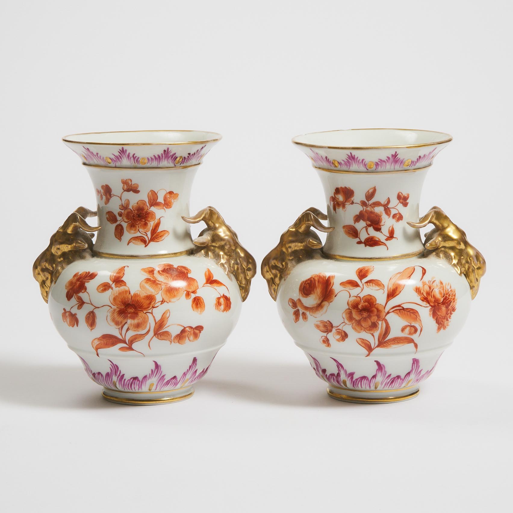 Pair of Berlin Two-Handled Vases, late 19th/early 20th century