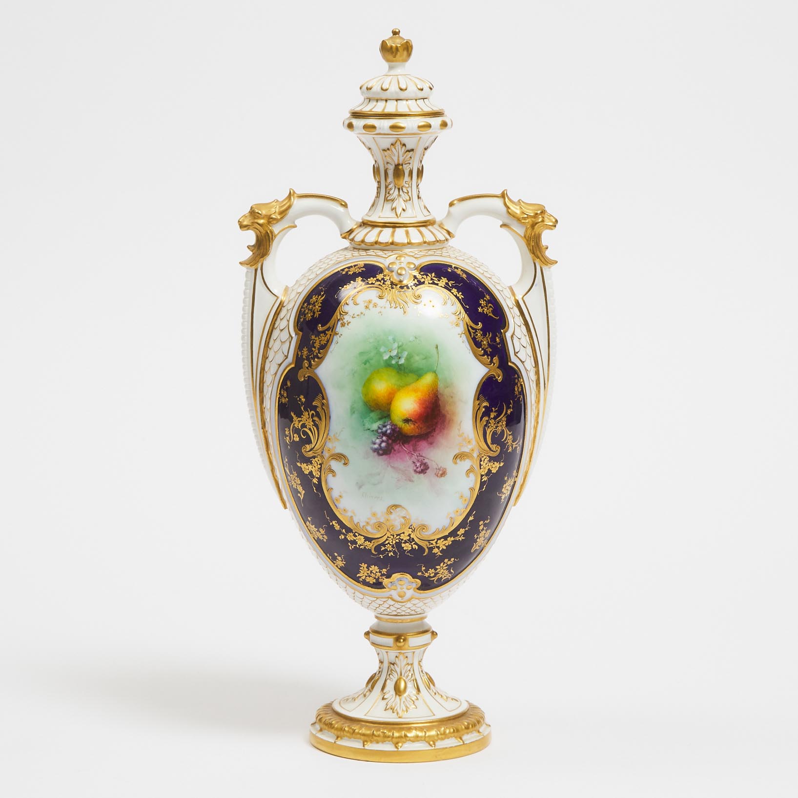 Royal Worcester Fruit Painted Two-Handled Vase and Cover, Frederick H. Chivers, 1903