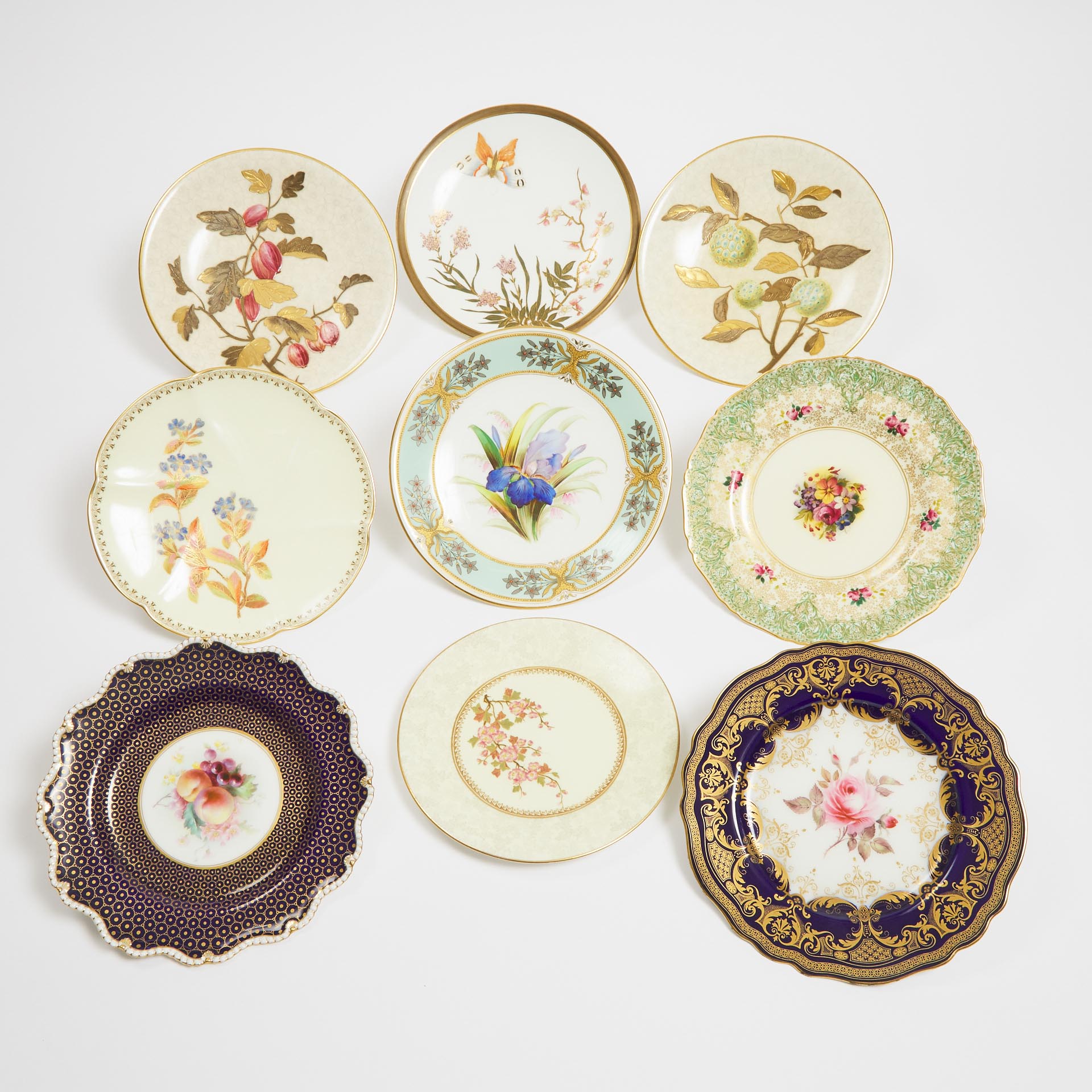 Nine Various Royal Worcester Fruit and Floral Decorated Plates, late 19th/20th century