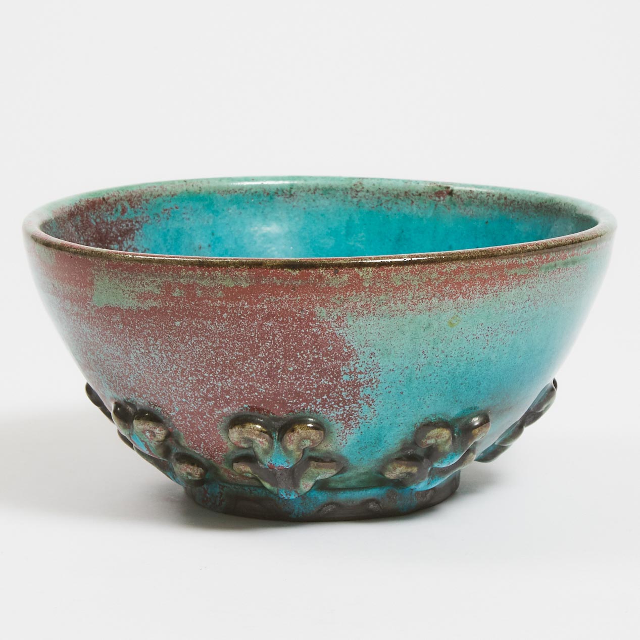 Deichmann Mottled Blue and Red Glazed Stoneware Bowl, mid-20th century