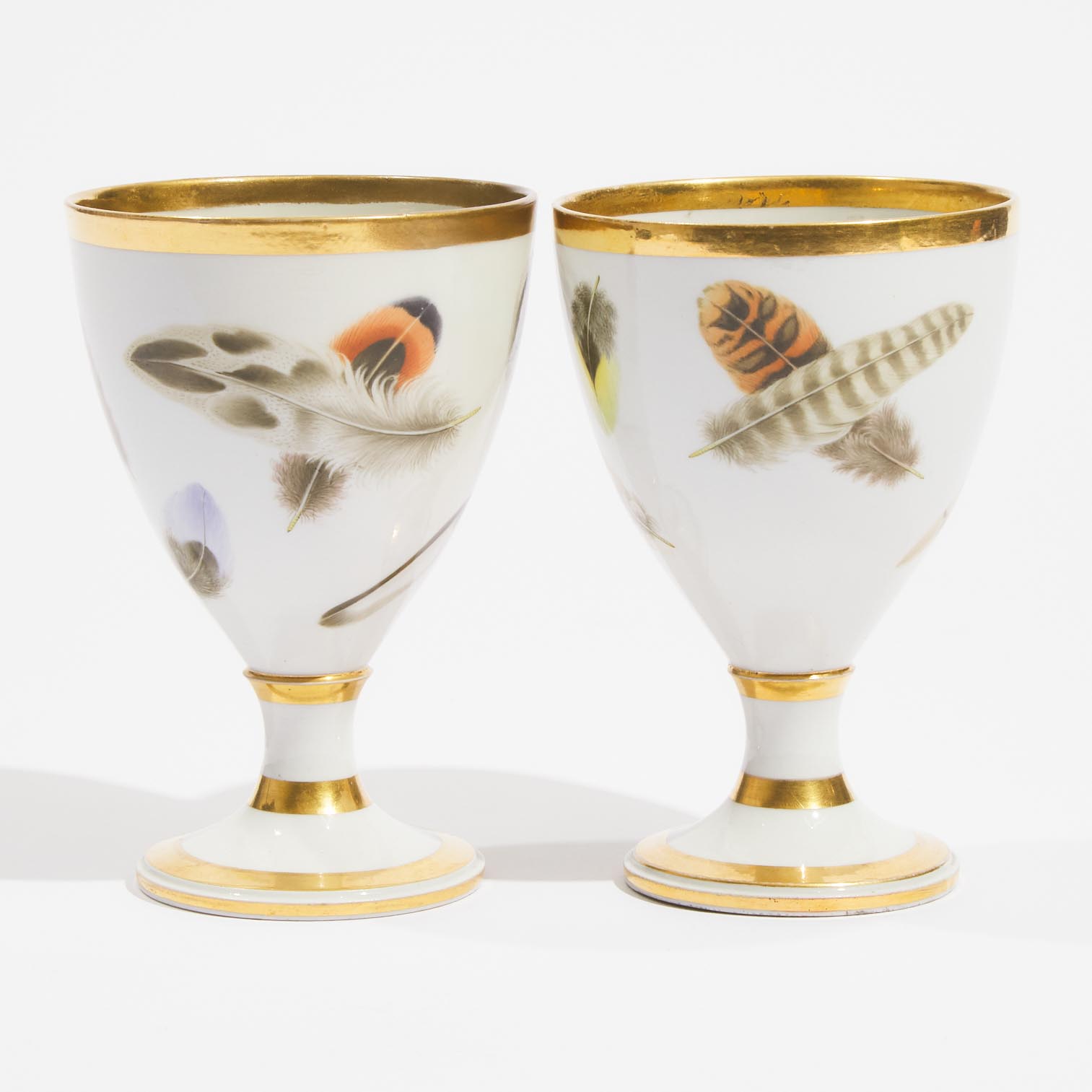 Pair of Barr, Flight & Barr Worcester Feather Painted Goblets, c.1804-13