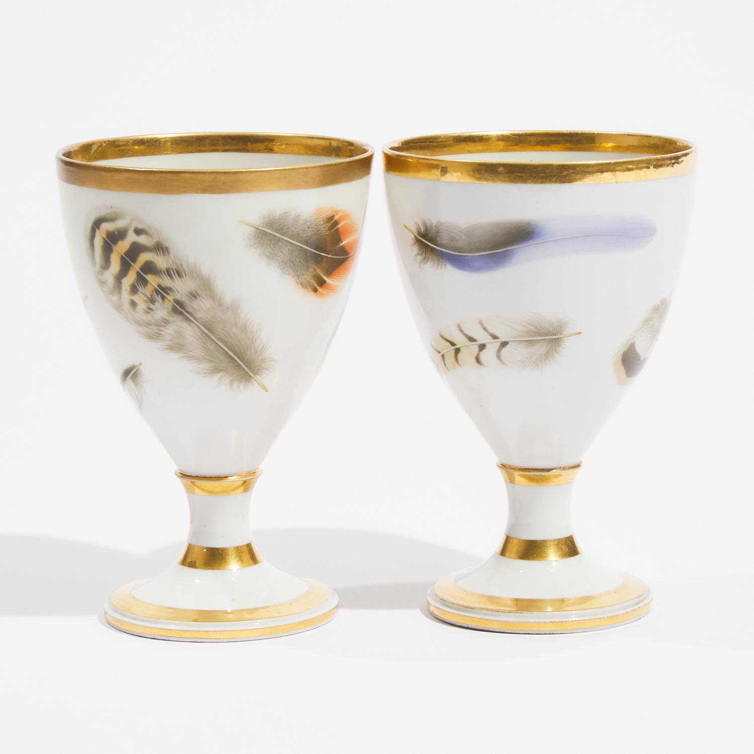 Pair of Barr, Flight & Barr Worcester Feather Painted Goblets, c.1804-13