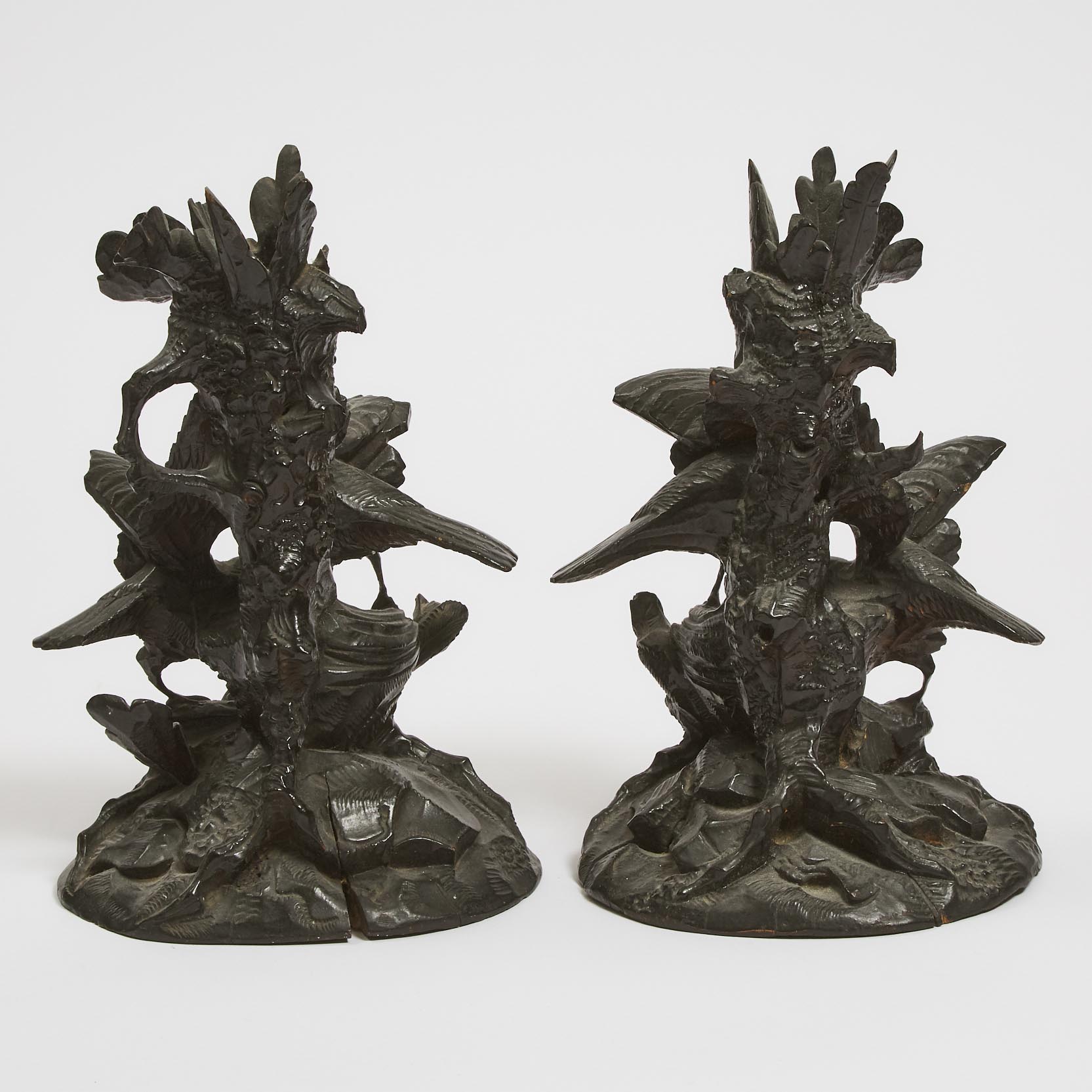 Pair of 'Black Forest' Carved Avian Candlesticks, c.1900