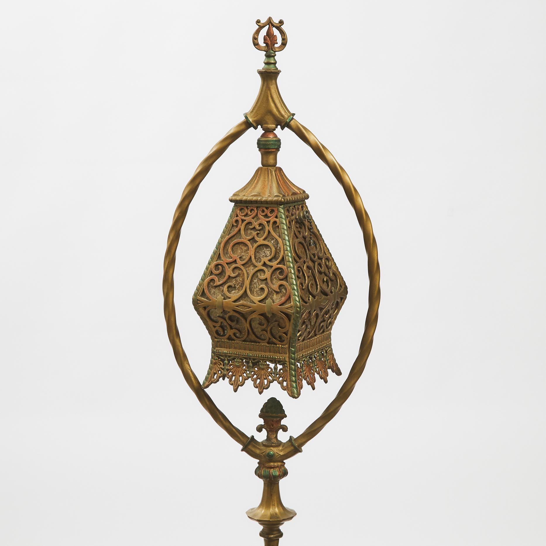 Pair of Orientalist Gilt and Polychromed Metal Floor Lamps, c.1900
