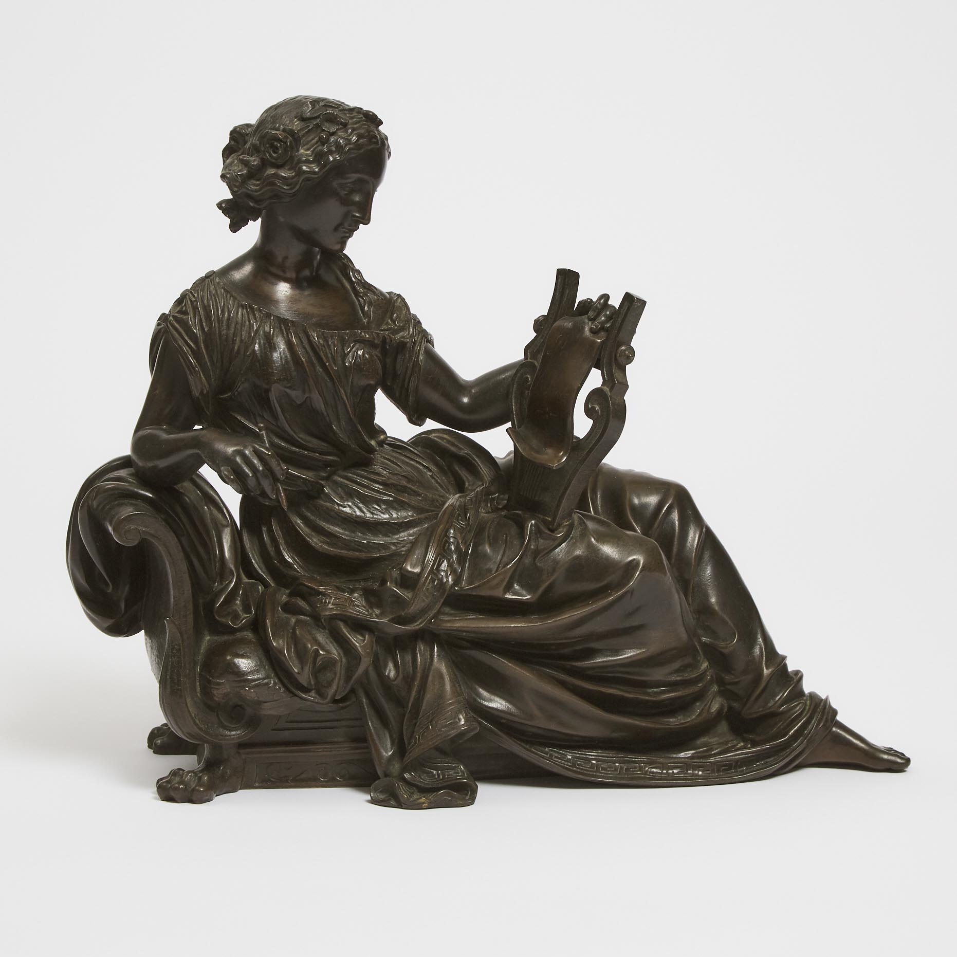 French School Patinated Bronze Seated Figure of Sappho, late 19th century