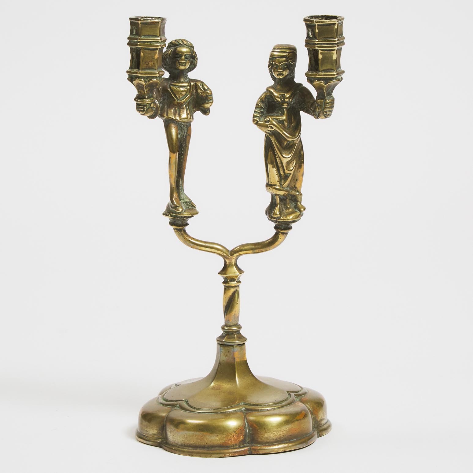 German Neo Gothic Double Figural Candlestick, 19th century