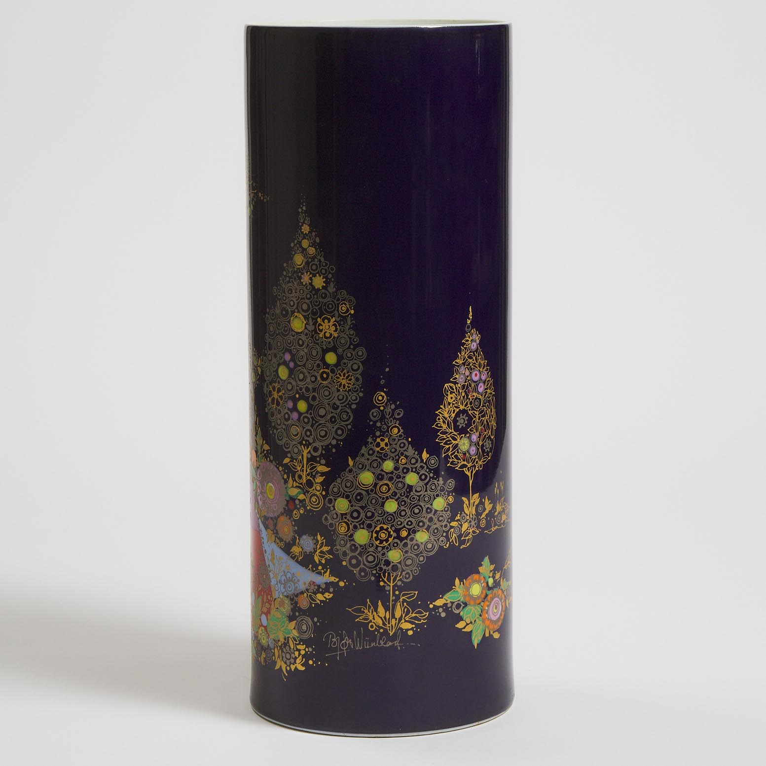 Rosenthal Large Cylinder Shaped Vase, Bjorn Wiinblad, late 20th century