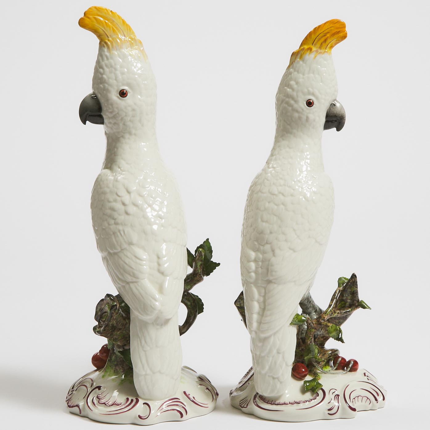 Pair of Nymphenburg Models of Yellow-Crested Cockatoos, 20th century