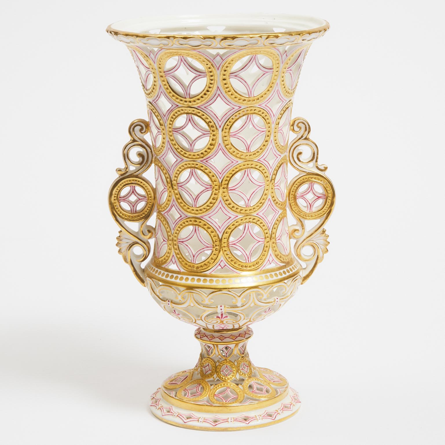 Derby Crown Porcelain Co. Reticulated Two-Handled Vase, c.1880