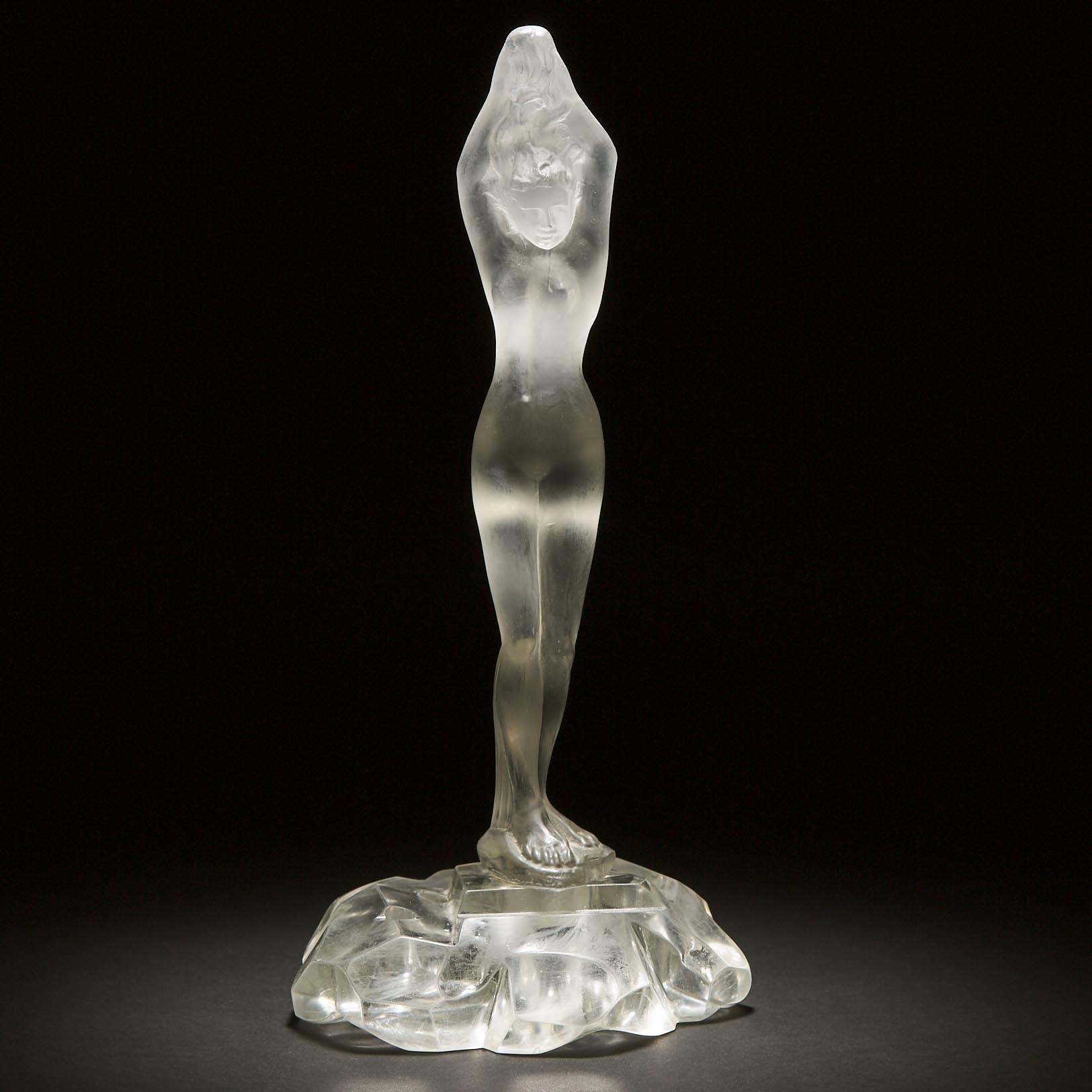 Steuben Moulded and Frosted Nude Diving Figure Flower Block, c.1930