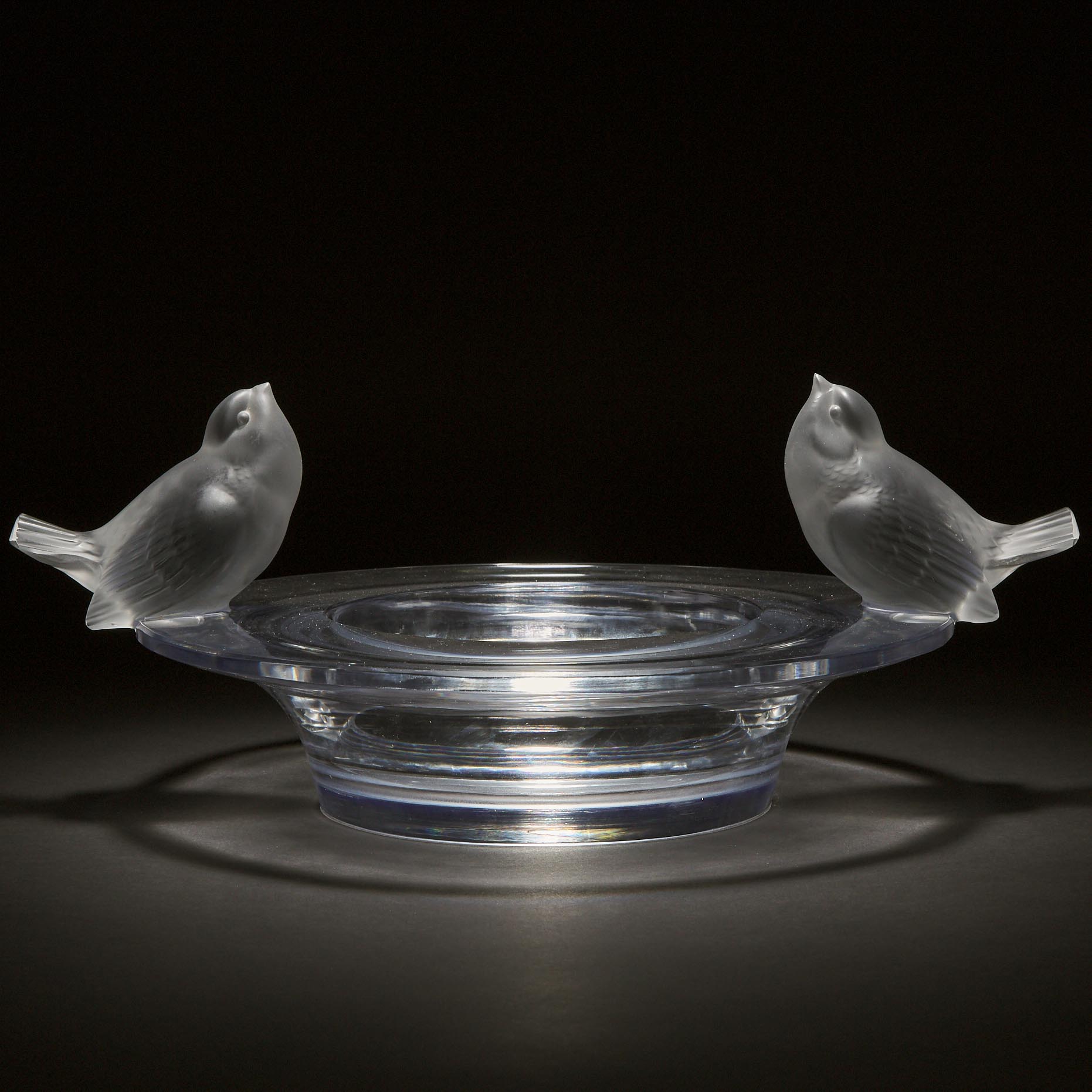 'Deux Moineaux', Lalique Moulded and Partly Frosted Glass Bowl, post-1945