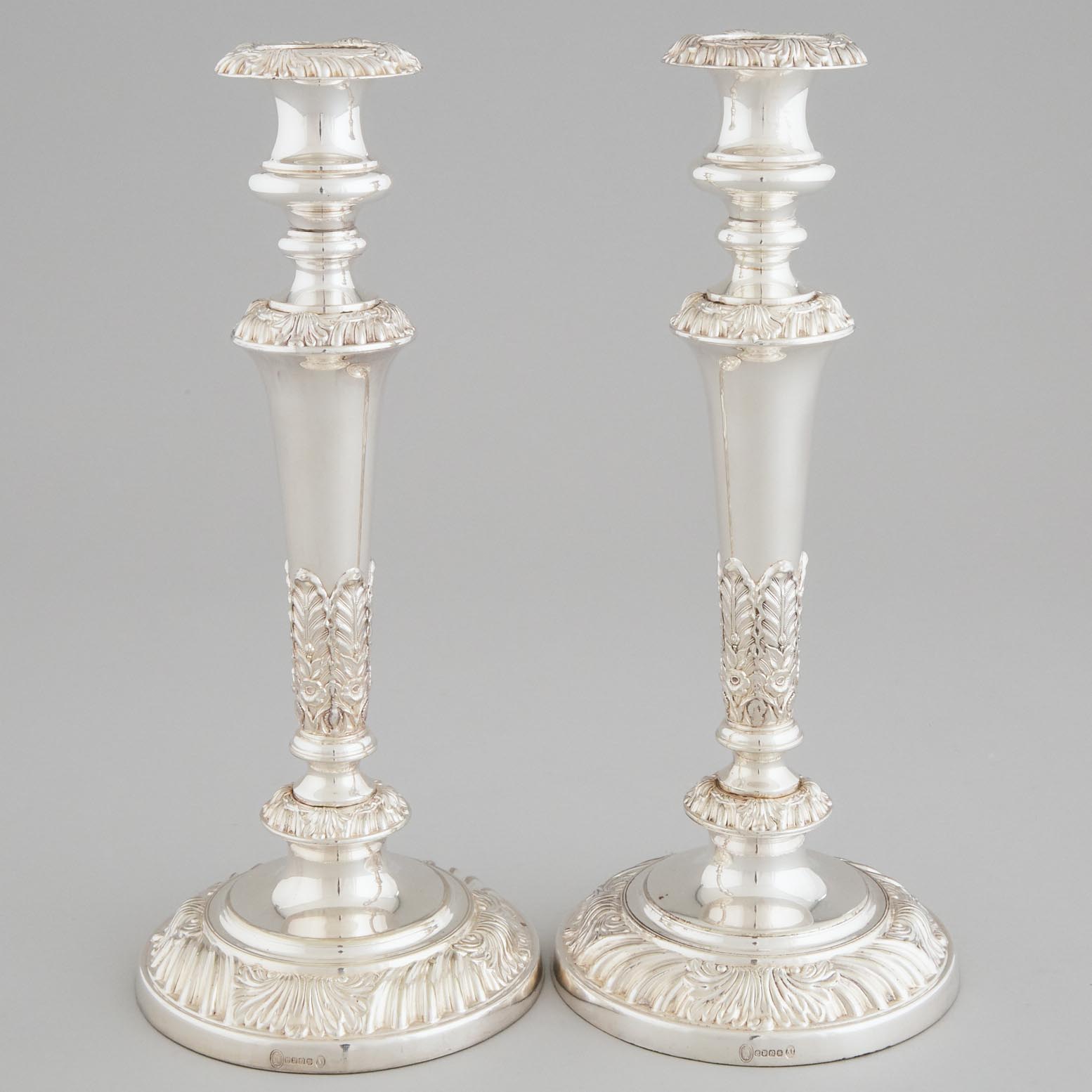 Pair of English Silver Plated Table Candlesticks, Ellis-Barker Silver Co., 20th century