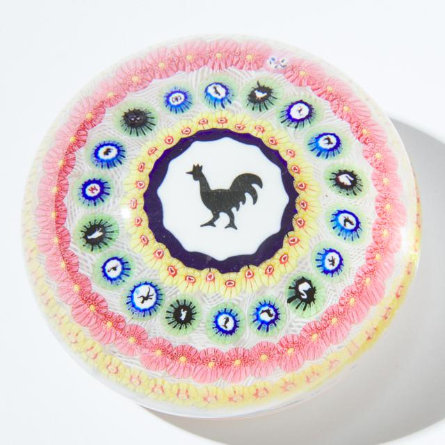 Baccarat Millefiori Rooster Gridel Paperweight, 1971
