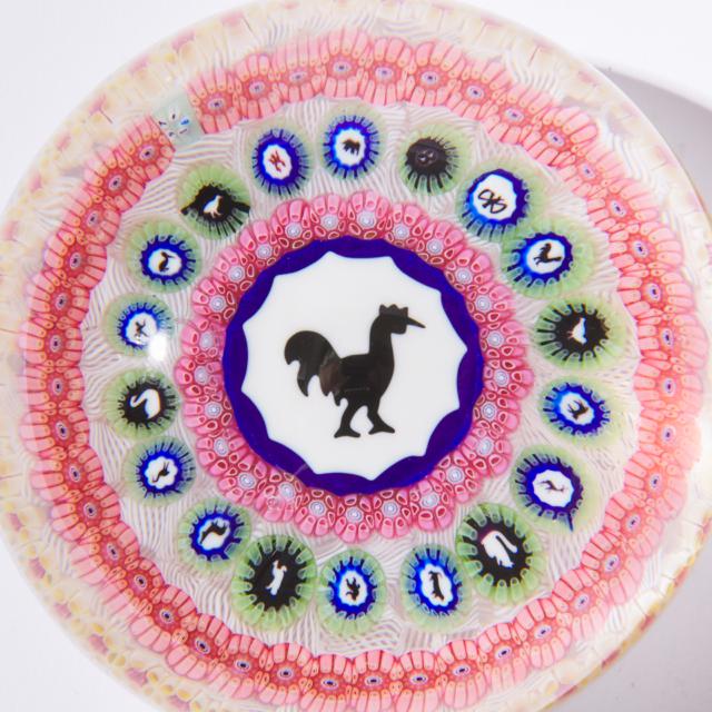Baccarat Millefiori Elephant and Rooster Gridel Paperweights, 1971/74