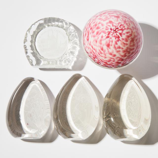Five Wedgwood Glass Paperweights, c.1970-80
