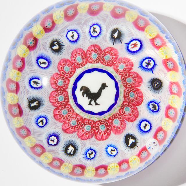 Baccarat Millefiori Swan and Rooster Gridel Paperweights, 1971/74