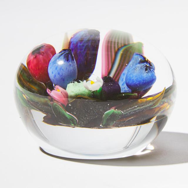 Melissa Ayotte (American, b.1971) Miniature Blueberries and Flowers Glass Paperweight, 2004