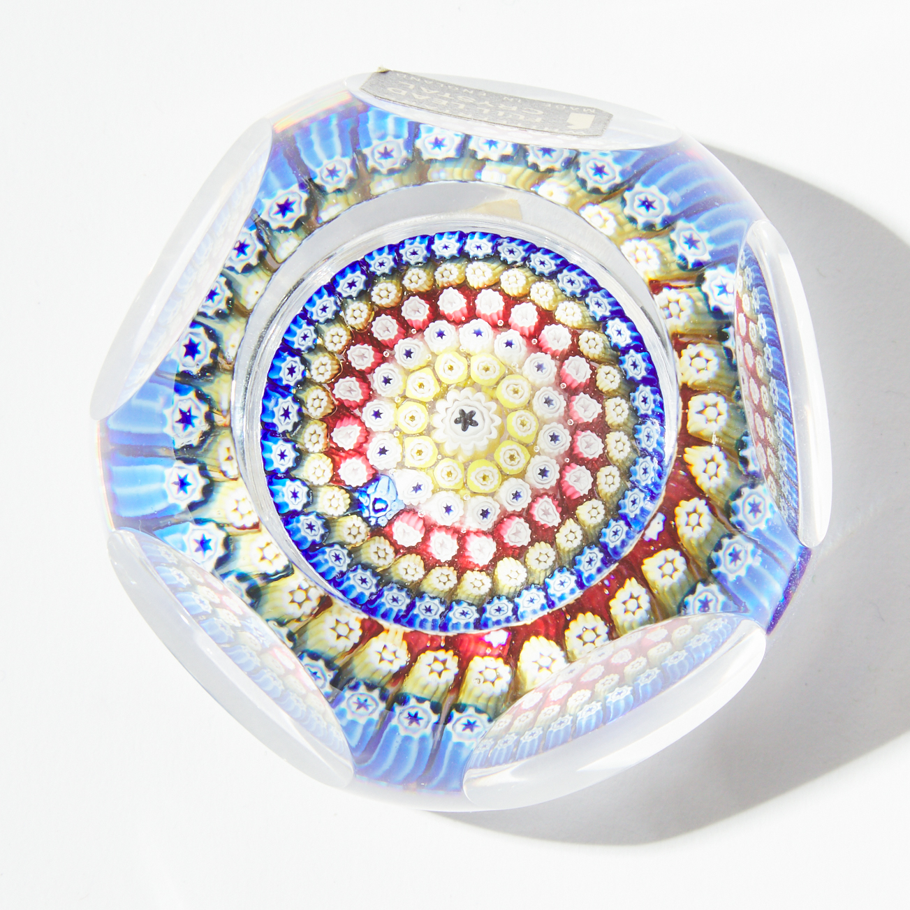 Whitefriars Faceted Millefiori Glass Paperweight, 1977