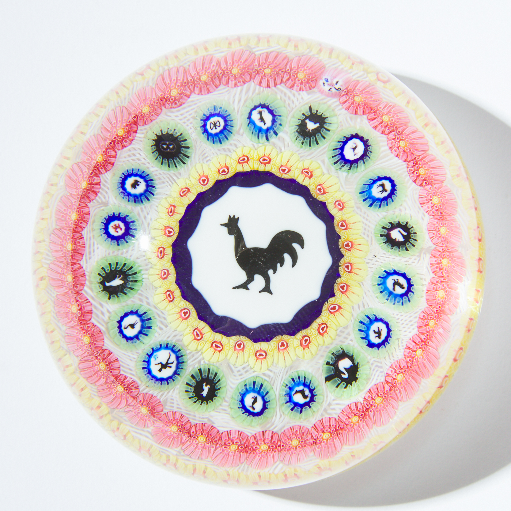Baccarat Millefiori Rooster Gridel Paperweight, 1971